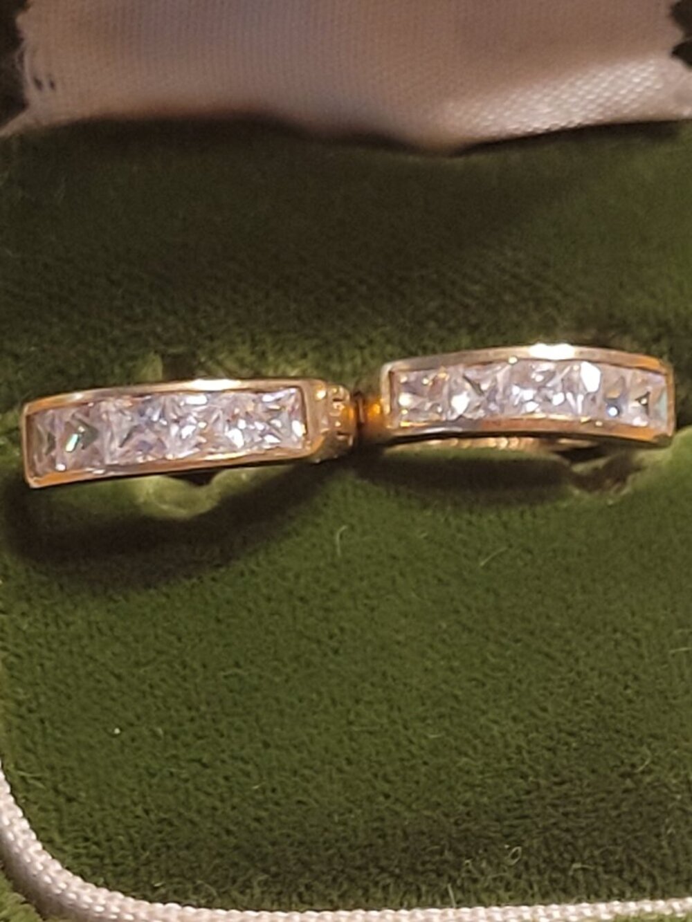 14k Hoop Earrings Princess Cut CZs Yellow Gold Dainty